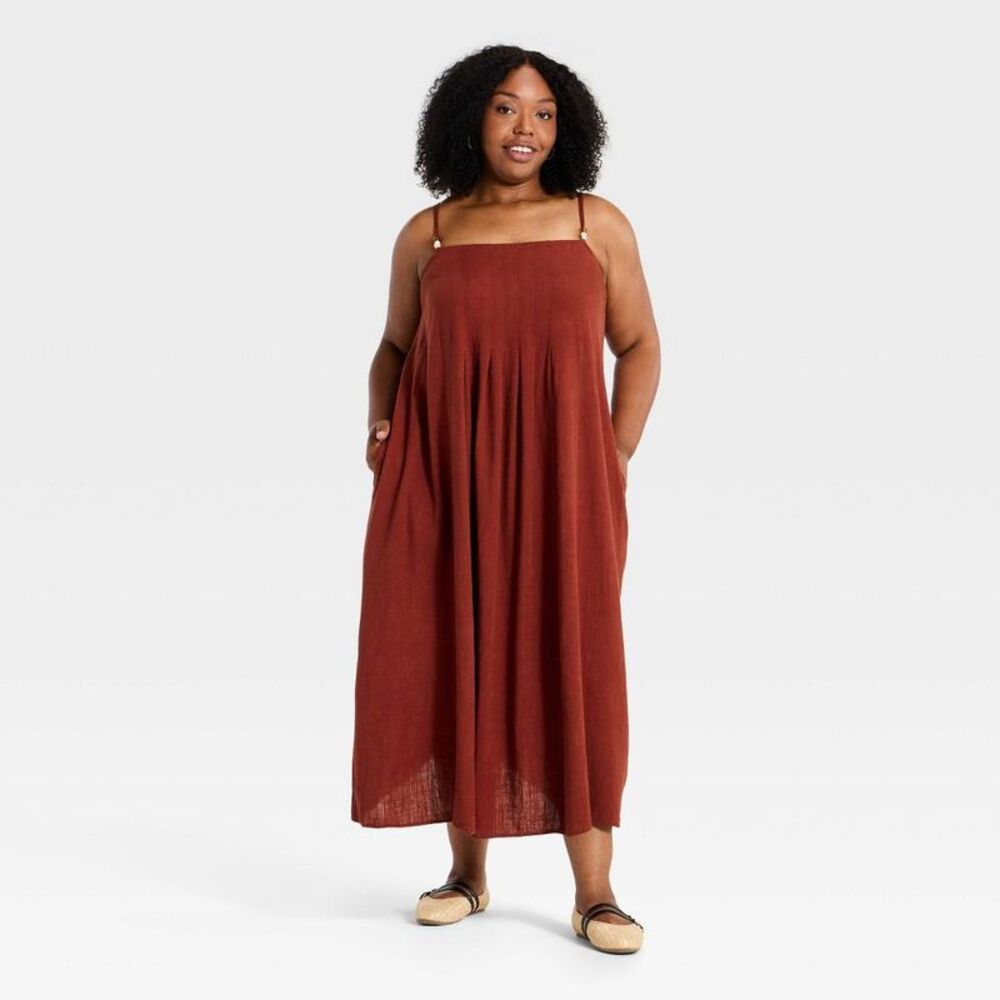 Women's Plus Flowy Midi Tank Summer Dress - Ava & Viv Rust 1X